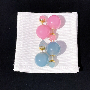 彩色珍珠耳钉前后大小珠子粉蓝色圆球耳环糖果耳饰防过敏D家同款
