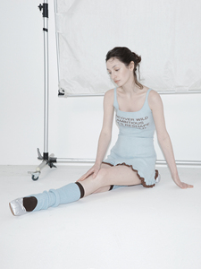 23SS RURU原创设计夏季针织弹力撞色字母提花芭蕾舞风连衣裙