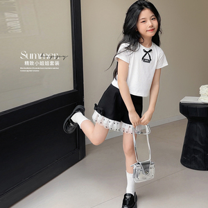 陈大猪女童套装2024夏季新款miu系芭蕾风衣服洋气时髦儿童T恤短袖