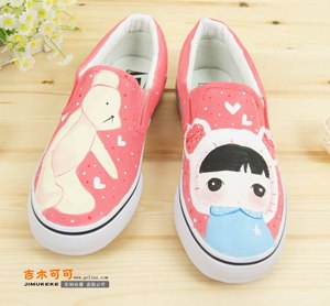 粉红色狗狗女生手绘鞋少女手绘帆布鞋学生韩版彩绘板鞋可爱一脚蹬