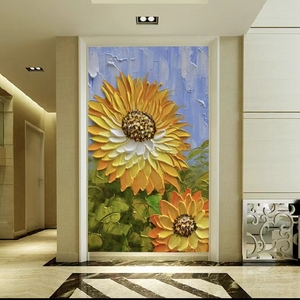 大芬手绘油画现代客厅向日葵花卉立体玄关装饰画餐厅过道走廊挂画