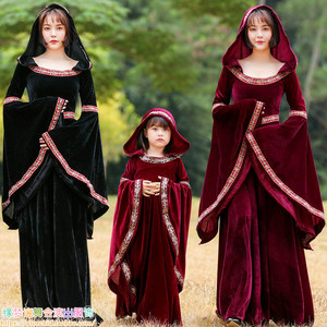 万圣节儿童服装女童宫廷吸血鬼衣服成人魔法师女巫婆cos亲子服饰