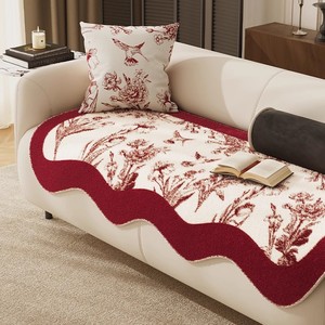 结婚红色沙发垫直排三人位四季通用高级感沙发座垫美式轻奢风盖布