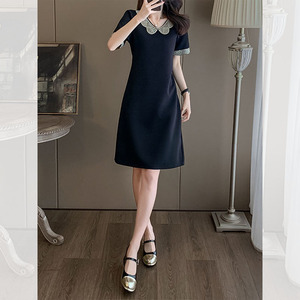 絮色新中式黑色高腰修身显瘦连衣裙休闲时尚简约大气宽松裙子女装