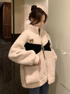 羊羔毛卫衣女2020春秋新款加绒加厚宽松时尚拉链开衫韩版学生外套