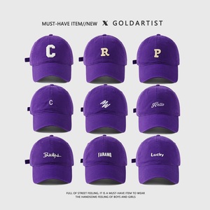 GOLDARTIST紫色帽子春秋鸭舌帽女字母宽帽檐深顶棒球帽显脸小显白