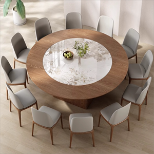 新中式2米实木大圆餐桌内嵌转盘12人家用别墅园餐桌转桌盘大圆桌
