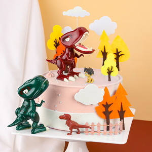 恐龙蛋糕装饰摆件网红儿童男孩生日烘焙装扮森林树奔跑小恐龙配件