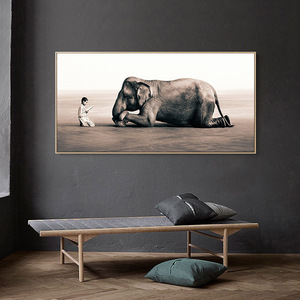 现代客厅艺术大象装饰画横幅北欧沙发背景横版墙面玄关挂画尘与雪
