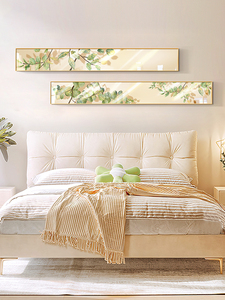奶油原木风客厅高级感挂画北欧卧室床头背景墙上装饰房间窄长条壁