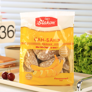 俄罗斯进口香蕉味光头饼怀旧饼干黑麦斯拉贡食品面包零食早餐450g