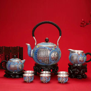 S999纯银中国白银茶具套装茶杯实用泡茶壶银制礼品节日官方旗舰店