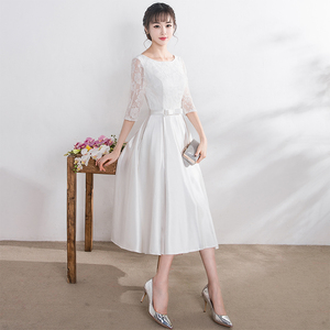 宴会晚礼服裙女2024新款伴娘优雅韩版显瘦白色高贵主持长款伴娘服