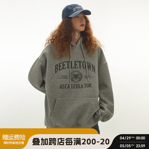 BEETLE TOWN 重磅460g字母印花连帽卫衣女春美式oversize上衣情侣