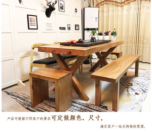 实木多功能大板茶桌原木长条桌长凳椅组合北欧天然简约长方形餐桌