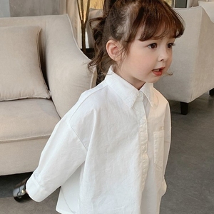 女童衬衫春秋外穿2021打底白色字母韩版长袖宝宝洋气小孩衬衣上衣