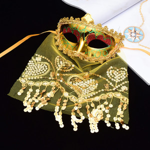 万圣节面具印度肚皮舞派对公主成人儿童蕾丝面纱白色舞会表演道具