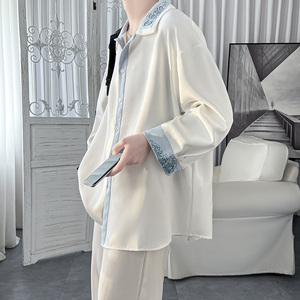 新中式男装刺绣衬衫男长袖高级感情侣装中国风衬衣设计感小众外套