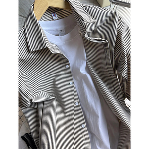 黑白日系竖条纹衬衫男长袖高级感vintage衬衣复古cityboy夏季外套