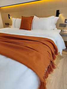 橙色酒店民宿装饰床尾巾床尾灰色搭毯床旗ins风沙发毯针织毯搭巾
