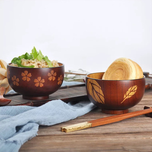 复古酸枣木实木碗 宝宝儿童碗 日式雕刻樱花木碗家用吃饭碗情侣碗