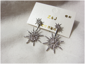 灿星。小钻星星后挂式925银针两用耳钉|耳环。单用叠带都可以。