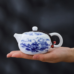 陶瓷白瓷功夫茶具青花泡茶壶单壶手绘日式大号大容量家用小号玲珑