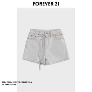 Forever 21简约设计感细腰带高腰显瘦直筒A字牛仔短裤女春夏新款