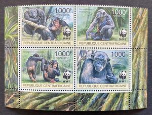 中非邮票2012濒危动物WWF熊猫徽黑猩猩4全新