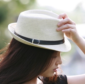 夏天礼貌帽女英伦爵士帽情侣男女黑色草帽子韩版潮白色亲子儿童帽