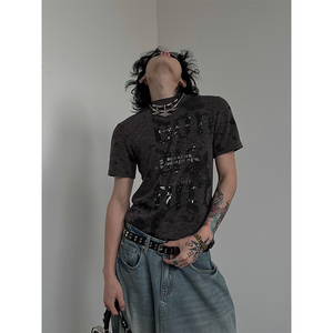 SOULWORKER自制美式朋克嘻哈无性别t恤字母印花设计修身短袖男女