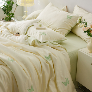 夏季A类60支天丝床上四件套 可爱卡通绣花被套冰丝裸睡床笠式床品