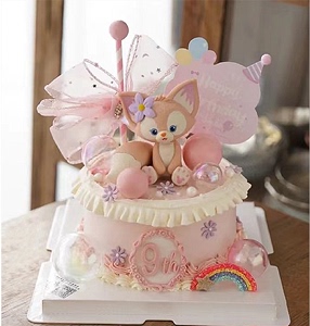 粉色小狐狸烘焙蛋糕装饰摆件川沙妲己网红女孩生日烘焙城堡插件