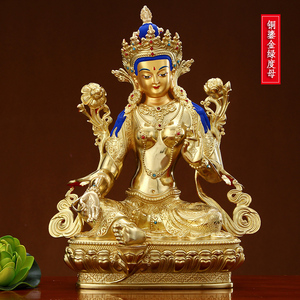 藏传绿度母佛像纯铜鎏金绿度母西藏密宗观音菩萨供奉家用摆件