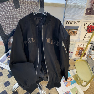 美式vintage字母刺绣飞行员夹克男春秋季高街vibe休闲棒球服外套