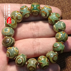 天然西藏真品玛瑙老达洛绿风化虎牙三眼桶珠配珠天珠吊坠手串项链