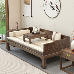 新中式罗汉床榻老榆实木明式家具小户型卧塌沙发组合罗汉椅三人位