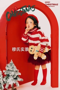 新款儿童实景拍照道具红色拱门摄影道具圣诞节主题影楼实景摄影棚