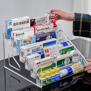 药品收纳盒家用阶梯式桌面大容量分格医疗急救展示架药箱收纳柜