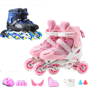 溜冰鞋三角轮儿童初学者全套装旱冰轮滑直排双排女童男童小孩可调