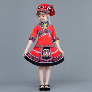羌族黎族竹竿舞演出服饰少数民族舞台表演服装苗族彝族舞蹈女儿童