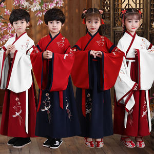 开笔礼汉服儿童国学演出服中国风男童古装红色三字经书童表演服装