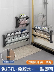 拖鞋架壁挂式免打孔门后鞋架浴室卫生间多功能置物架可折叠收纳架