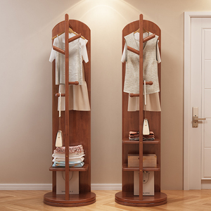 挂衣架卧室落地小尺寸实木衣服挂架可移动多功能衣帽架穿衣镜一体