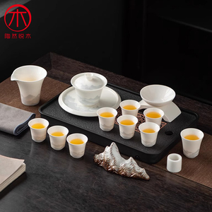高档德化白瓷羊脂玉瓷功夫茶具套装家用客厅水墨盖碗茶杯泡茶礼品