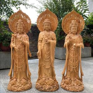 香樟木雕西方三圣佛像摆件阿弥陀佛大势至菩萨实木寺庙佛堂供奉