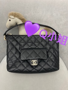 【Q小姐正品】CHANEL/香奈儿 23B 黑色小号皮面流浪包hobo嬉皮包