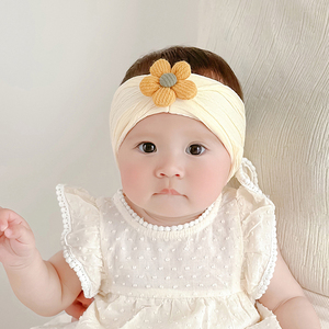 婴儿花朵发带帽子夏季薄款棉质遮脑门新生女宝宝夏天护头囟门头带