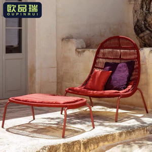 户外休闲懒人沙发庭院简约现代躺椅花园单人防晒设计藤编室外家具