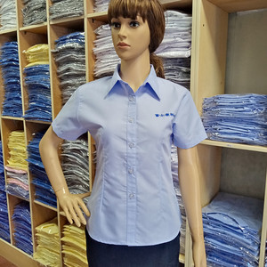 百搭女装短袖衬衫富士康科技浅蓝色男款衬衣厂服工厂上班纯色工衣